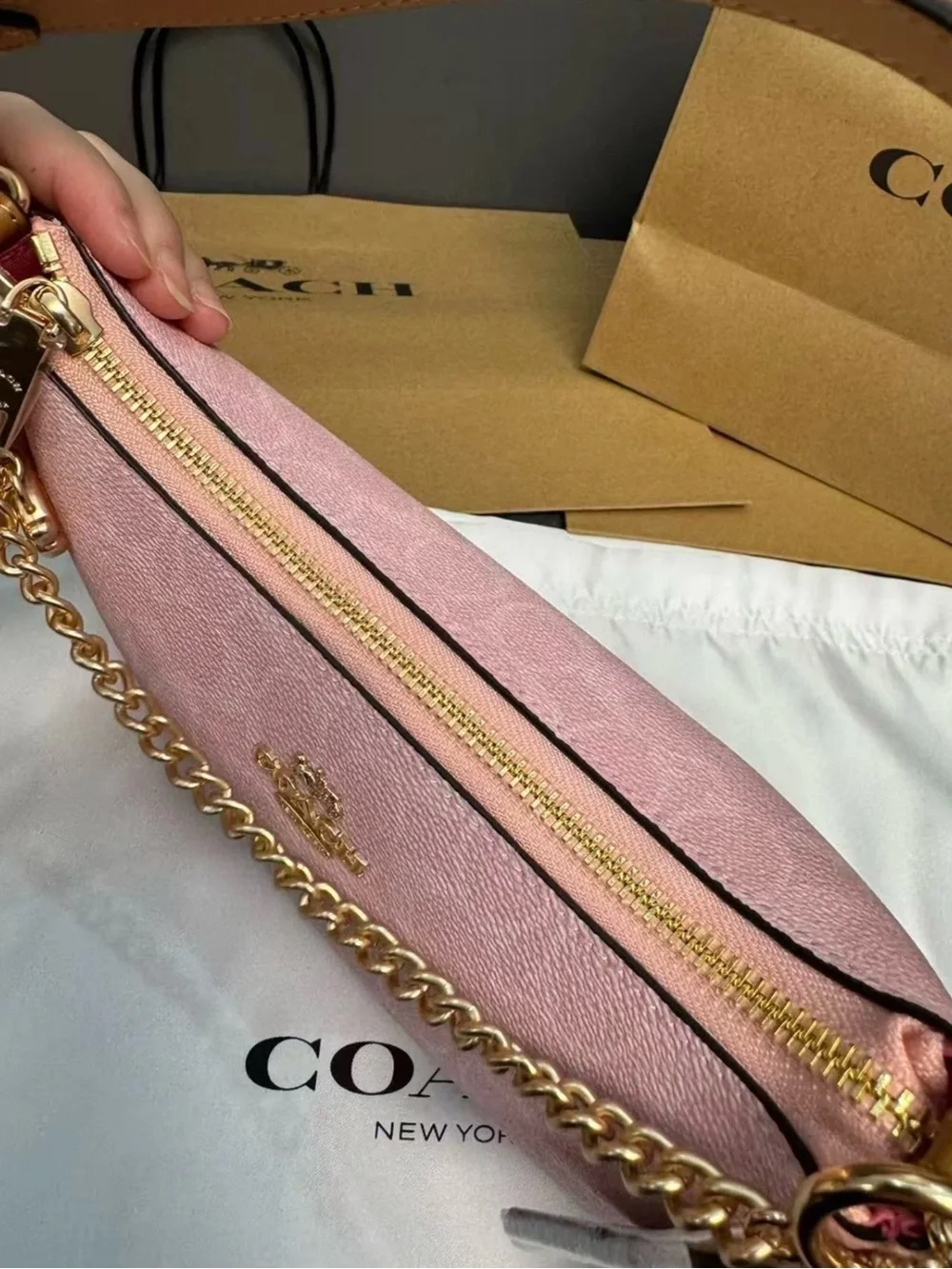 NWT Coach Teri Shoulder Bag Signature Canvas With Charms Gold/Powder Pink CEA20 - Picture 7 of 12
